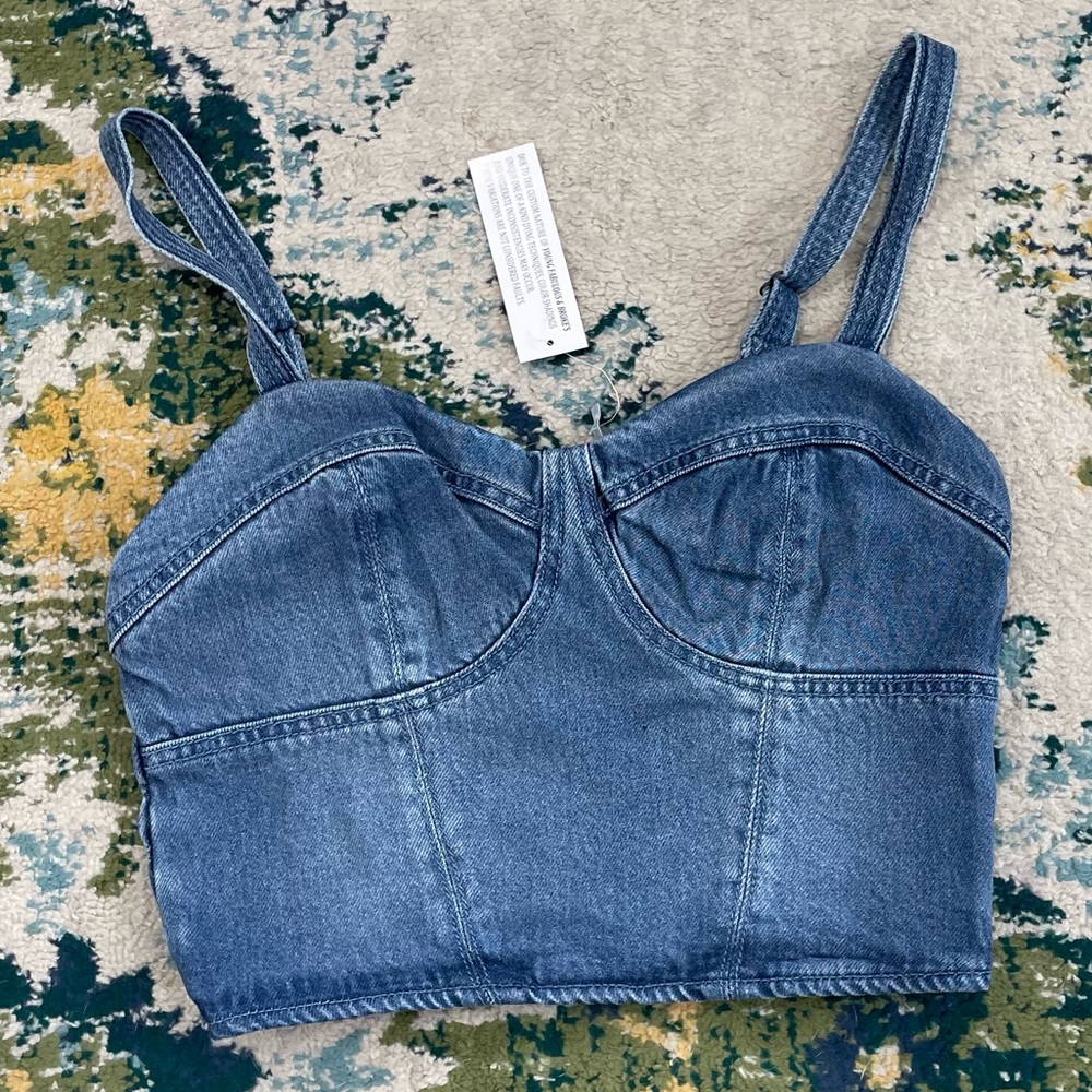 YFB young fabulous broke denim soft jean crop bustier top. Took tags off.